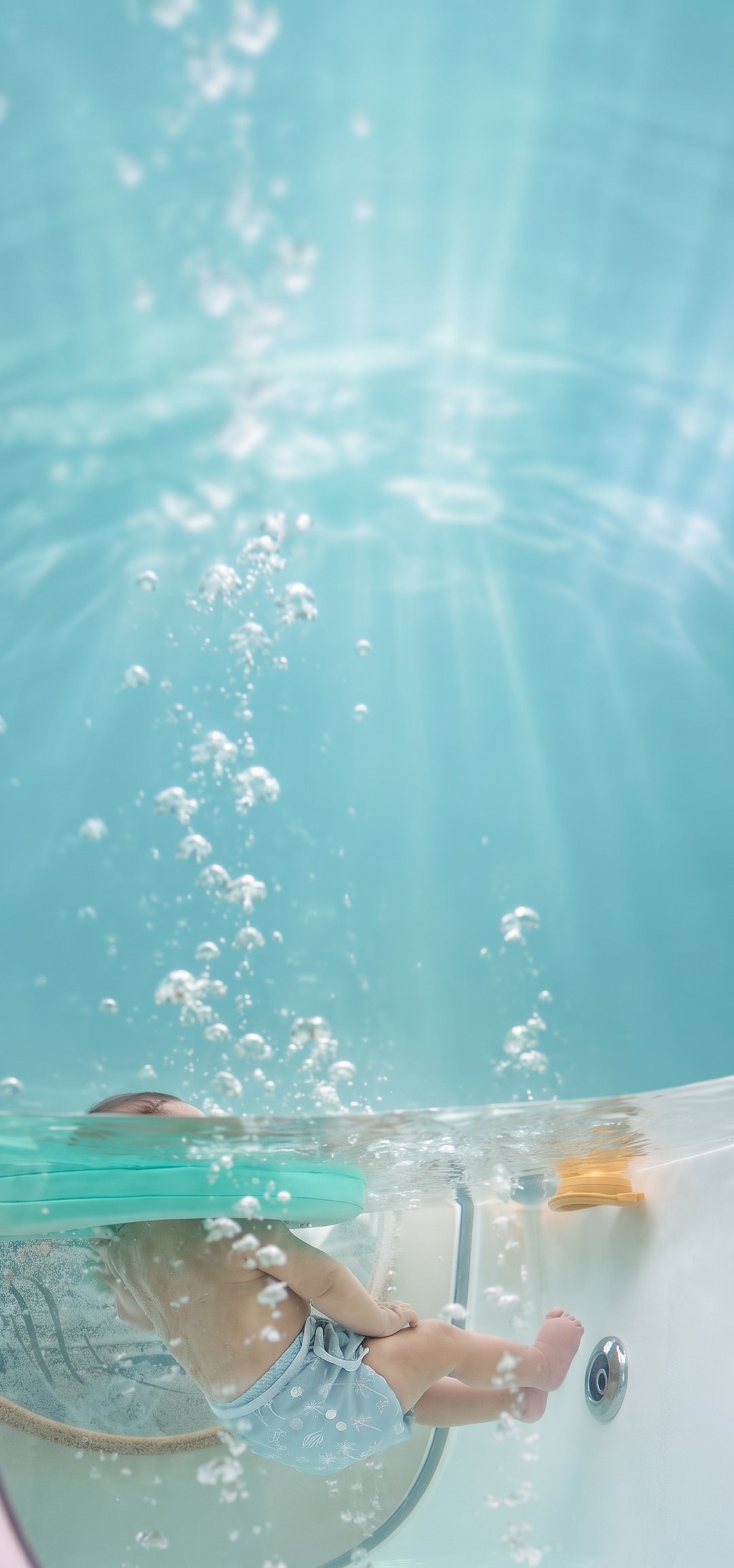 Bebé a flutuar debaixo de água numa sessão de Baby Spa